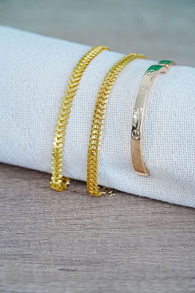 Lisinya Combination Bracelet Fishbone, Caterpillar and Flat Velcro Model Gold Color Does Not Tarnish - Lisinya