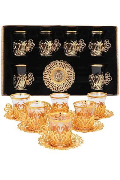 AiroBazar Ottoman Motif Tea Set 6 Pieces |   Turkish Tea Cup Presentation Set with Spoon Traditional