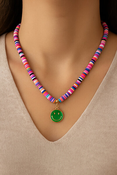 Fun Life قلادة من خرز فيمو الملون - وجه مبتسم
