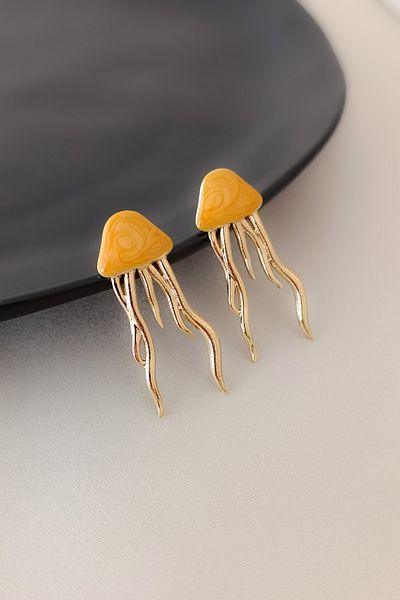 COSİTA Orange Gold Filled Mine Colored Jellyfish Summer Trend Earrings