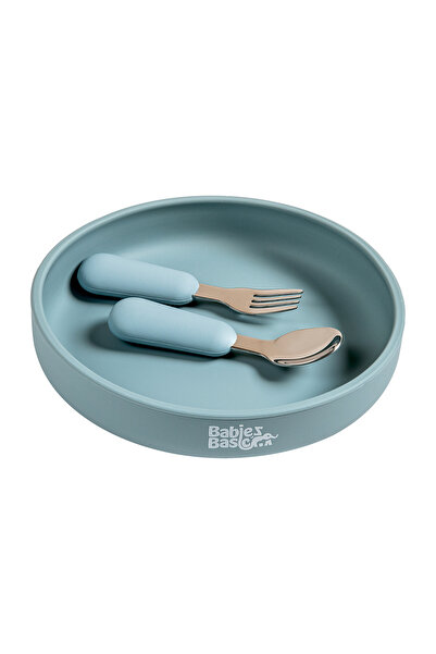 Babies Basic Silicone Feeding Set with Silicone Suction Plate, Spoon and Fork...