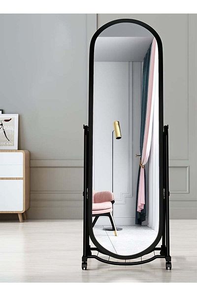 Taimi Floor Mirror with Adjustable Stand and Wheels for Bedroom and Living Room Black 160x38cm