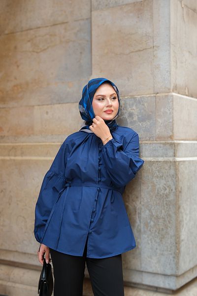 LOCCO Women's Brit Button Detailed Shirt Navy Blue