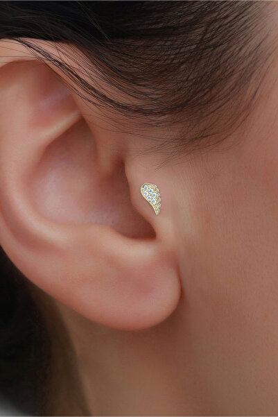 Bayar Gold 14 Ayar Altın Taşlı Kanat Tragus Piercing