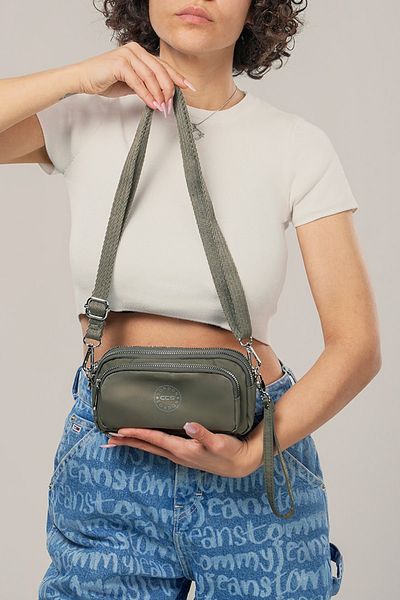 Getcho Herpre Green Women's Crossbody Bag Small Size Double Zipper Lightweight Sports Model for Daily Use