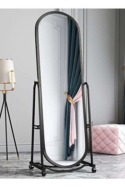 Taimi Movable Mirror with Adjustable Stand and Wheels for Bedroom and Living Room Black 160x31cm