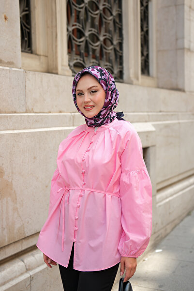 LOCCO Γυναικείο πουκάμισο με λεπτομέρεια με κουμπιά Brit Pink