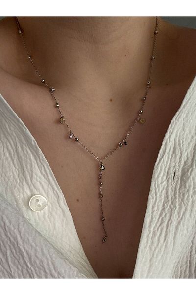 CHARMLUCKY Steel Color Stone Y Necklace