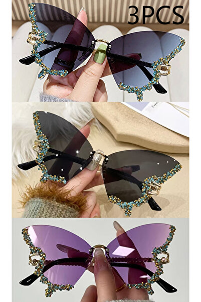 Choice 3PCSbluegreypurple Luxury Diamond Butterfly Sunglasses Women Brand Y2K...