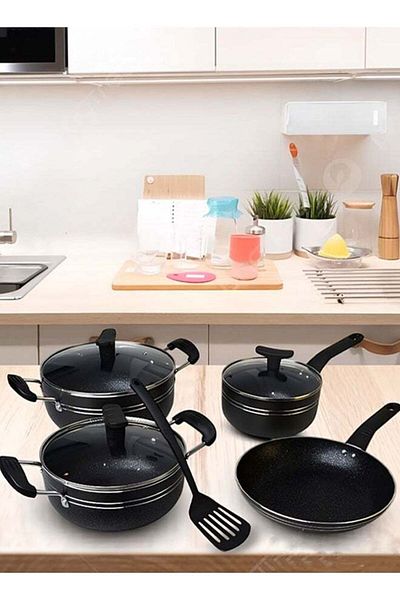Cady One Granite Cookware Set with Non-Stick Surface and Heat-Resistant Handles - 8 Pieces