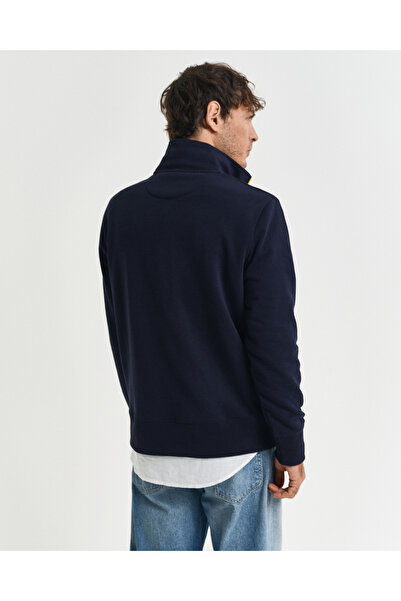 Gant Erkek Lacivert Regular Fit Yarım Fermuarlı Logolu Sweatshirt
