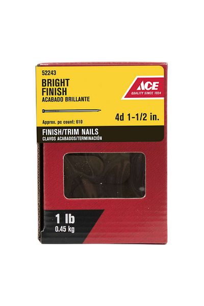 ACE Countersunk Head Smooth Shank 4D Finish and Trim Nail Silver 1-1/2inch