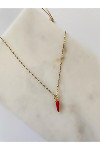 oly aksesuar çelik kırmızı biber kolye