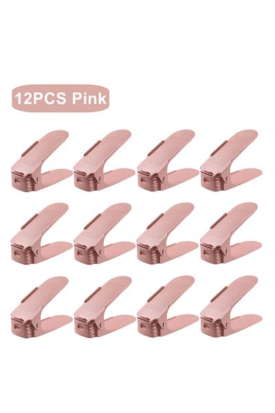 Choice Pink 12PCS 12Pcs Adjustable Shoe Organizer Shoe Support Rack, Space Saving Shoe-Shelf for Closet, Sh