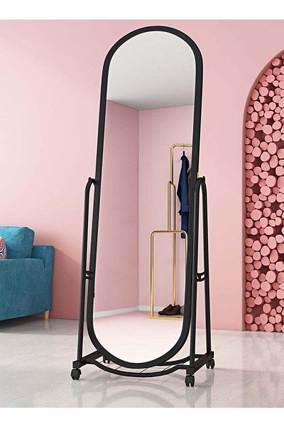 Taimi Floor Mirror with Adjustable Stand and Wheels for Bedroom and Living Room Black 160x38cm