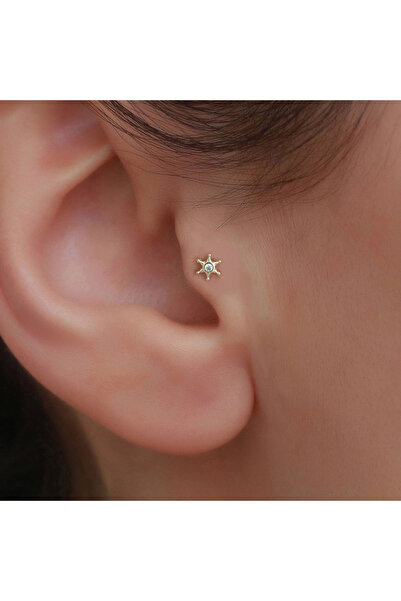 Bayar Gold 14 Ayar Altın Ortası Taşlı Yıldız Tragus Piercing