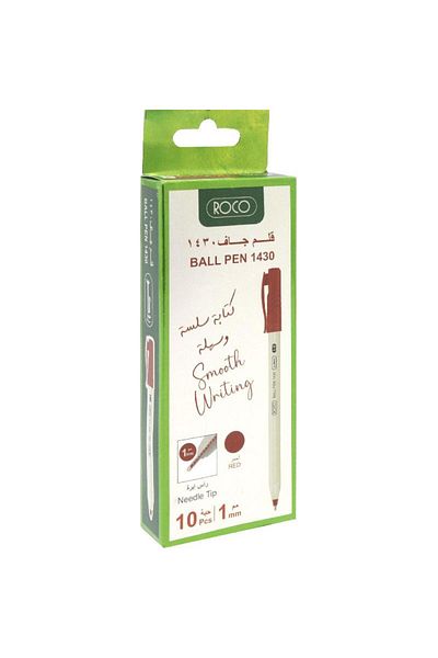 Roco 1430 Dry Ink Ballpoint Pen – 1 mm Medium Tip, Red Ink, 10 Pieces