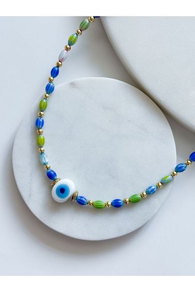 CHARMLUCKY Evil Eye Bead Colorful Necklace