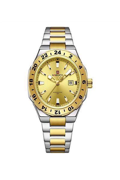 Naviforce Men's Quartz Watch with Gold & Silver Stainless Steel Band
