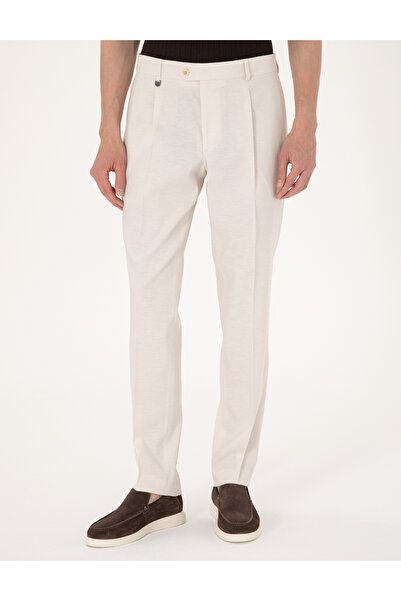 Pierre Cardin Bej Slim Fit Keten Karışımlı Pileli Kumaş Pantolon 50306776-VR011
