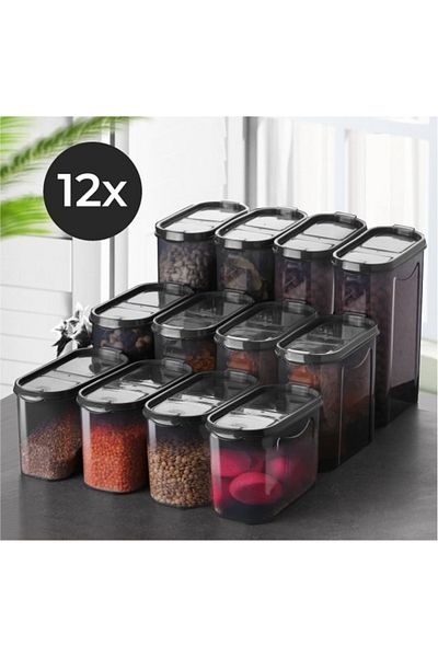 UnicUtil Set of 12 food containers, UniqueUtil, Stylish Lightweight, Anthracite