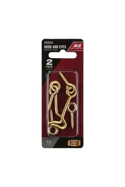 ACE 2-Piece Polished Brass Easy to Install Screw In Hook and Eye Gold 2inch