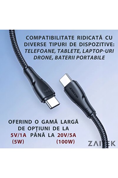 Joyroom USB-C to USB-C Cable, Fast Charging 100W PD 3.0 PRO, Android Auto / Apple Car Play, 1.2m, Black, Joy