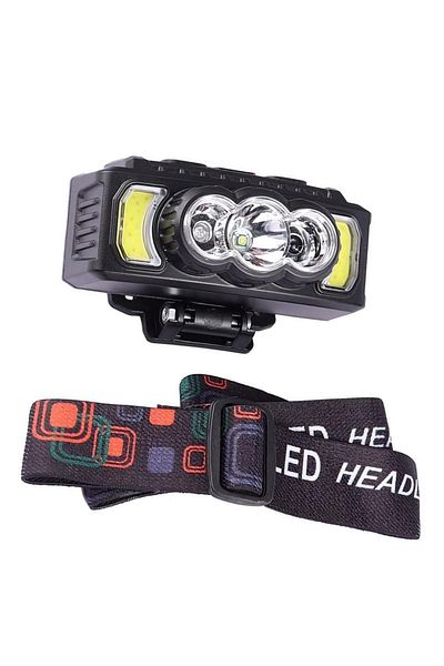 Generic Lanternă frontală HX-810 cu 5 LED-uri extra puternice și 7 moduri de iluminare, LED COB roșu, baterie reîncărcabilă