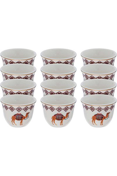 Alsaif Gallery Arabic Coffee Cups Set Porcelain Alsaif Gallery Tarhal, 65 ml, 12 Pieces - White