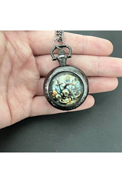 Choice ساعة جيب كوارتز بتصميم مرساة بحرية فريدة من نوعها باللون الأسود، مع قل...