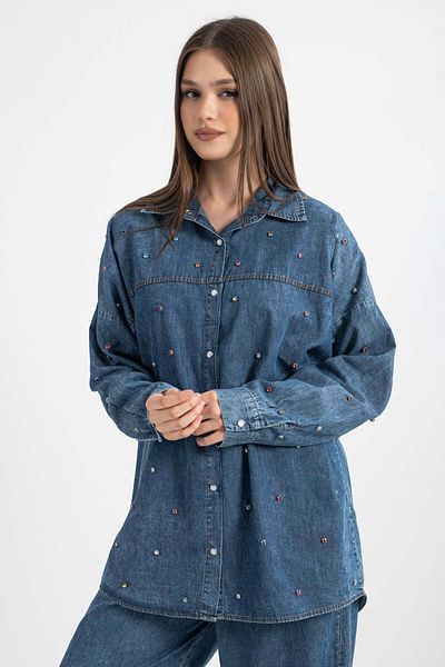 Hatun Atila Colorful Stone Detailed Jeans Suit 7971