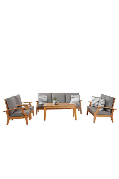 YASÜ Natural Gri Ahşap Balkon Bahçe Takım Set Mobilya Oturma Grubu Masa Berje...