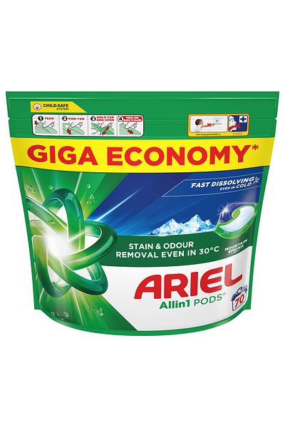 Ariel Mountain Spring Allin1 70pcs White Wash Capsules.