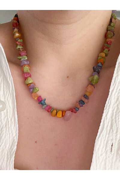 CHARMLUCKY Colorful Natural Stone Necklace
