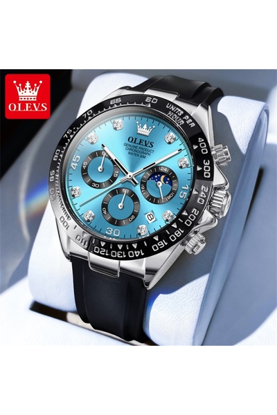 Choice ساعة كوارتز أصلية فاخرة من ماركة OLEVS 2875 باللون الفضي والأزرق للرجا...