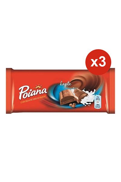 Poiana Ciocolată cu lapte 90 g x 3 bucăți