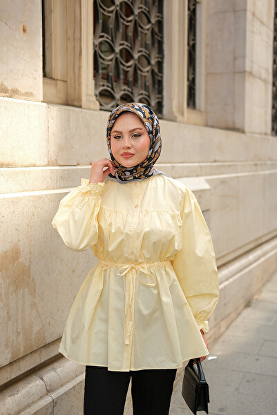 LOCCO Γυναικείο πουκάμισο με μπαλόνι με λεπτομέρεια Robadan Gathered Κίτρινο