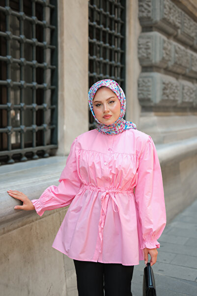 LOCCO Γυναικείο πουκάμισο Robadan με λεπτομέρεια με μπαλόνι μανίκι ροζ