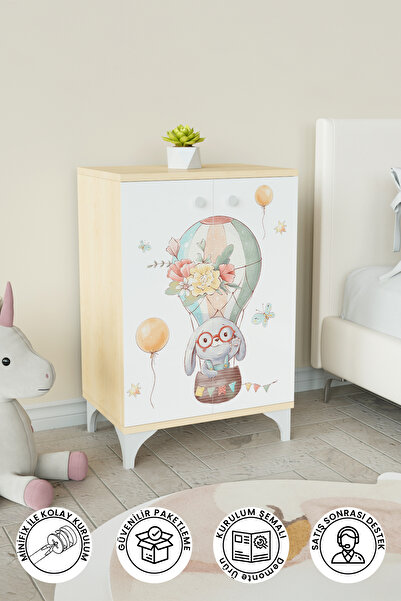 Hediyeler Kapında Sky Journey 2 Raflı Çocuk Odası Dolabı Çok Amaçlı Baskılı O...