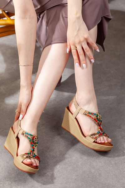 Adım Adım Women's Wedge Heeled Stone Stylish Sandals