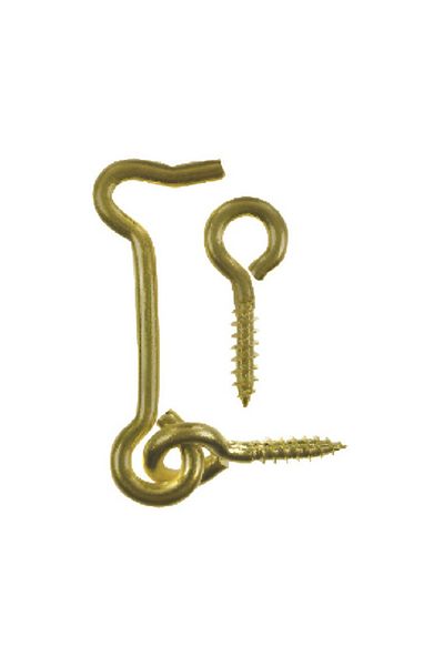 ACE 2-Piece Polished Brass Easy to Install Screw In Hook and Eye Gold 2inch