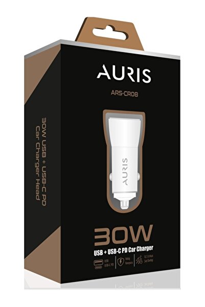 Auris CR08 Yüksek Hızlı Oto Çakmaklık Araç Şarj Cihazı 30 W Pd+Usb Port