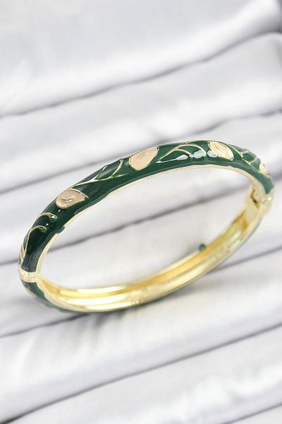 Celira Mineli Brass Gold Color Green Flower Motif Women's Handcuffs