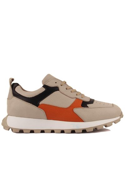 SailLakers - Beige Leather Lace-Up Men's Casual Shoes