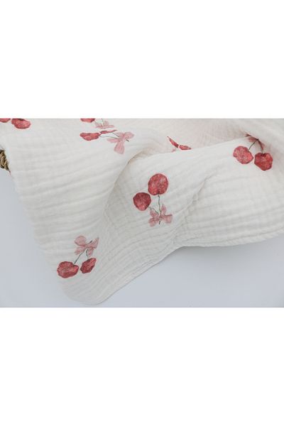 lakurdela 100% Organic Cotton 4 Layers Muslin Baby Blanket Sweet Cherries