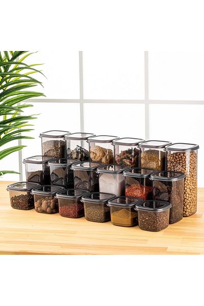 UnicUtil Set of 18 food containers, UniqueUtil, Stylish Lightweight, Anthracite