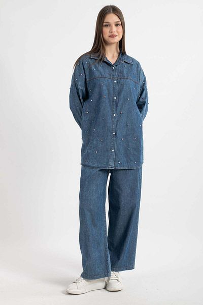 Hatun Atila Colorful Stone Detailed Jeans Suit 7971