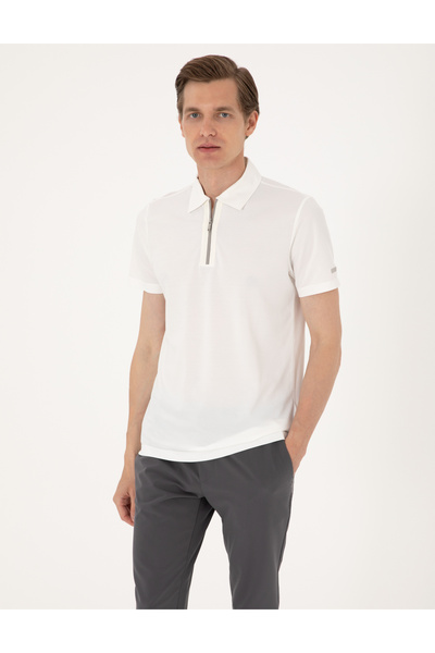 Pierre Cardin Ekru Ultralight Kumaş Slim Fit Polo Yaka Tişört 50302623-VR019