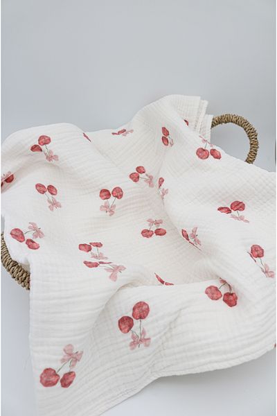 lakurdela 100% Organic Cotton 4 Layers Muslin Baby Blanket Sweet Cherries