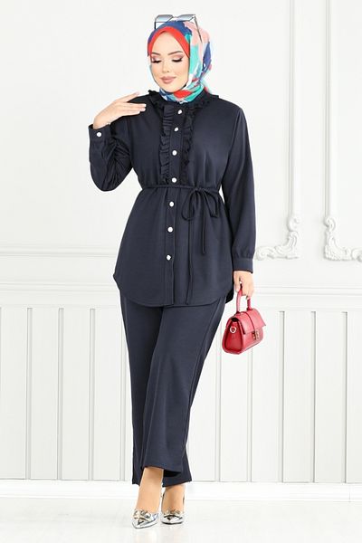 ModaMerve Front Buttoned Hijab Suit 2709Ayd969-M Navy